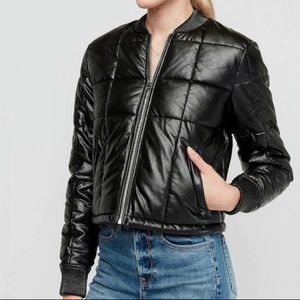 Express Cropped Vegan Leather Puffer Jacket